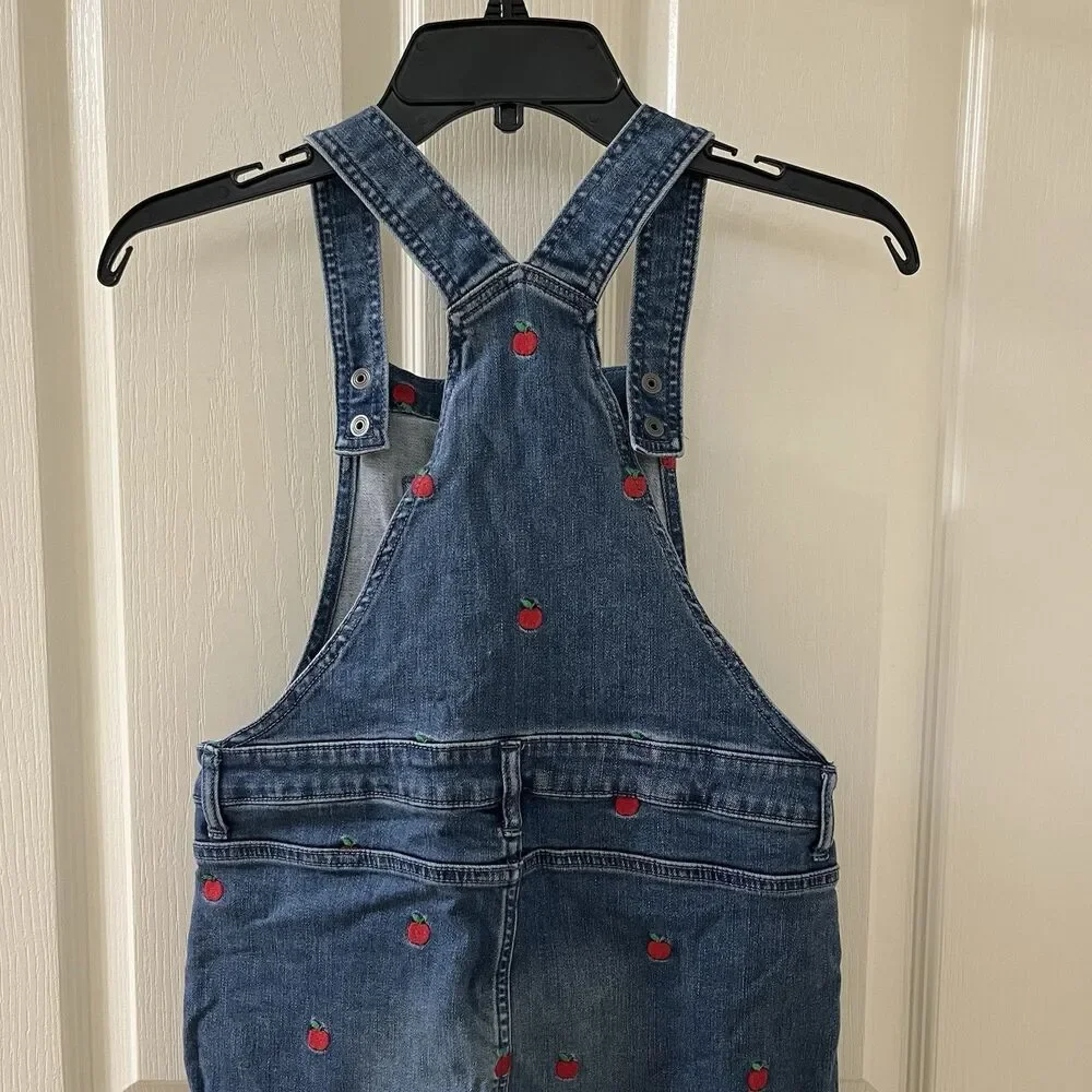 Gymboree Embroidered Candy Apple Print Denim Overalls Girls Size 10
